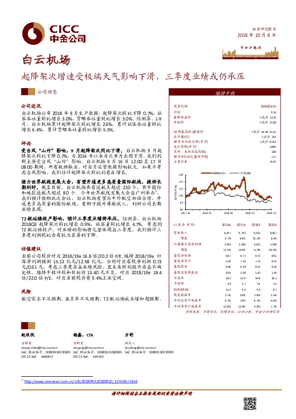 起降架次增速受极端天气影响下滑，三季度业绩或仍承压