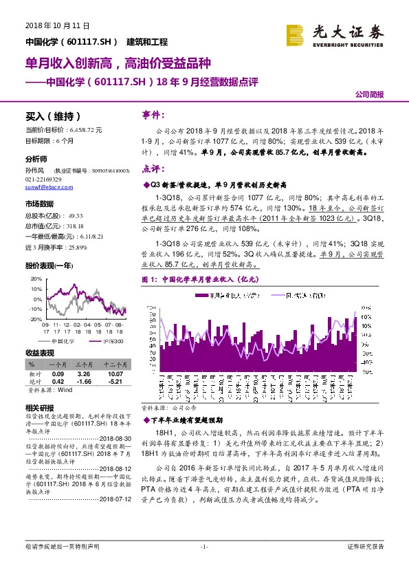 18年9月经营数据点评：单月收入创新高，高油价受益品种