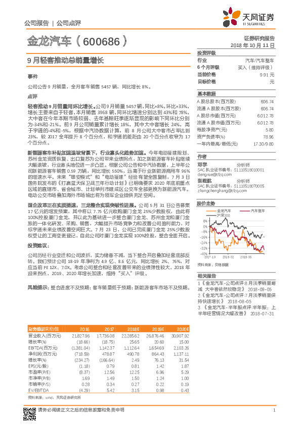 9月轻客推动总销量增长