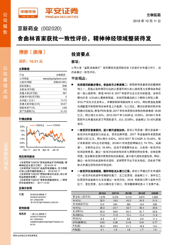 舍曲林首家获批一致性评价，精神神经领域整装待发