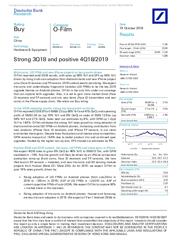 Strong 3Q18 and positive 4Q18/2019
