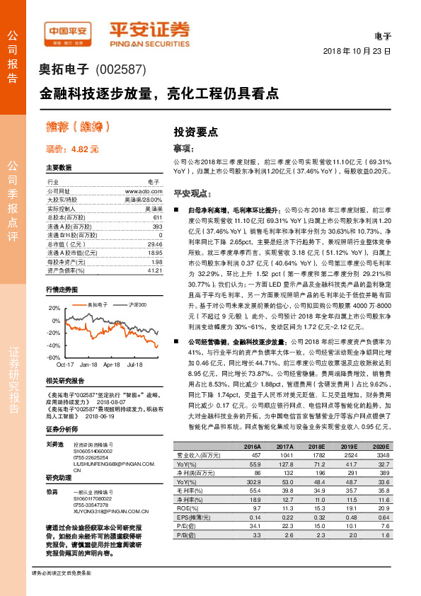金融科技逐步放量，亮化工程仍具看点
