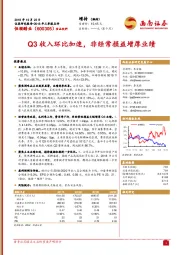 Q3收入环比加速，非经常损益增厚业绩