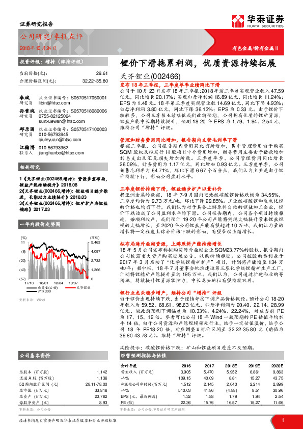 锂价下滑拖累利润，优质资源持续拓展