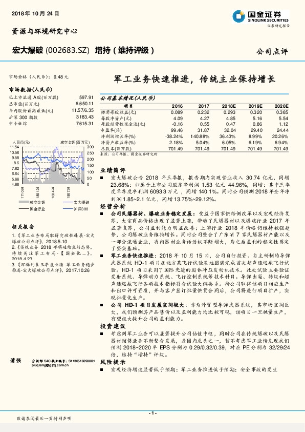 军工业务快速推进，传统主业保持增长
