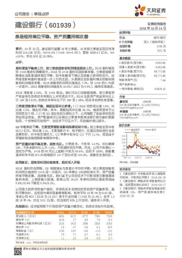 息差维持高位平稳，资产质量持续改善