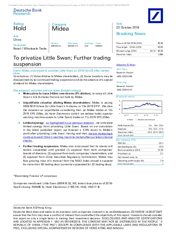 To privatize Little Swan; Further trading suspension