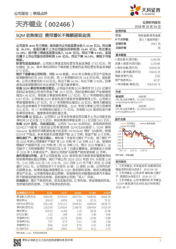 SQM收购渐近 费用增长不掩靓丽现金流