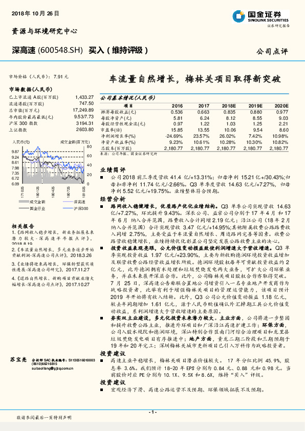 车流量自然增长，梅林关项目取得新突破