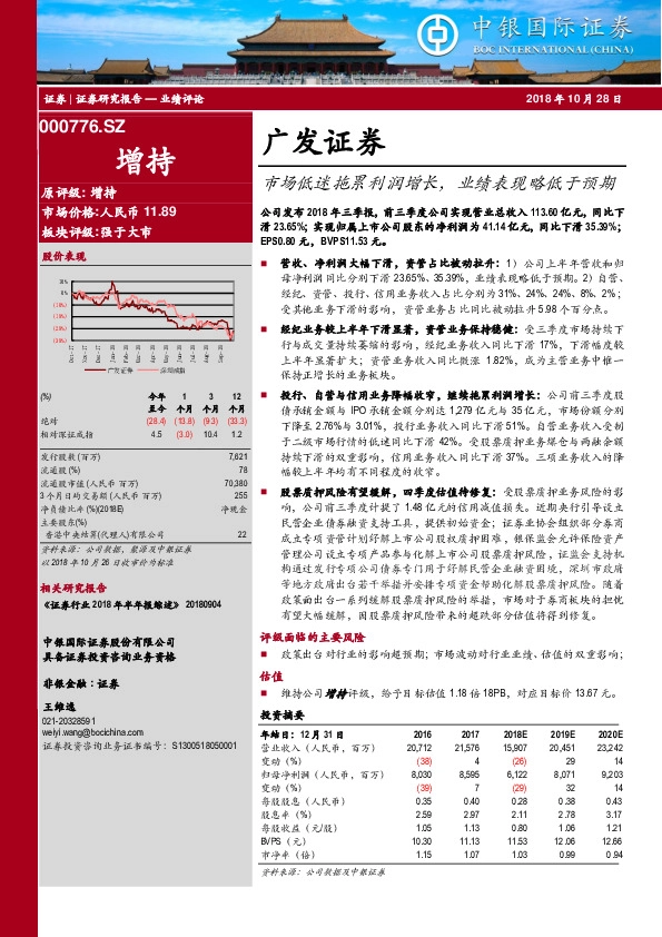 市场低迷拖累利润增长，业绩表现略低于预期
