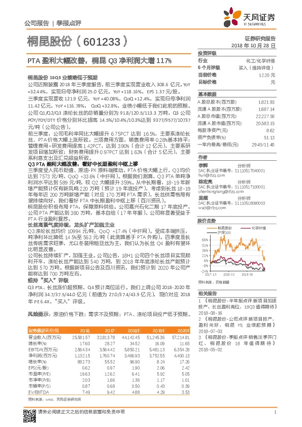 PTA盈利大幅改善，桐昆Q3净利润大增117%