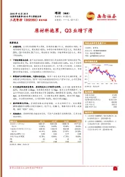 原材料拖累，Q3业绩下滑