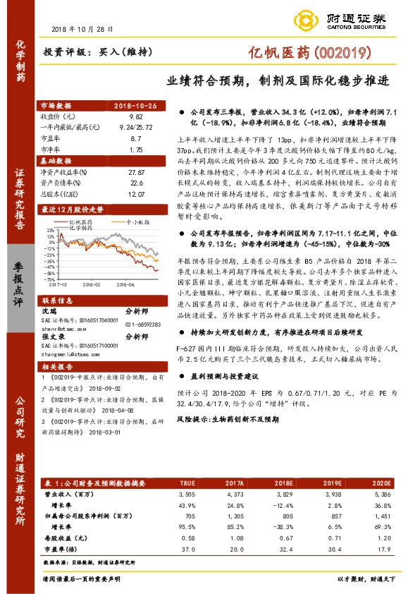 业绩符合预期，制剂及国际化稳步推进