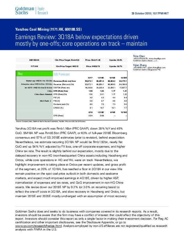 Earnings Review: 3Q18A below expectations driven mostly by one-offs; core operations on track – maintain