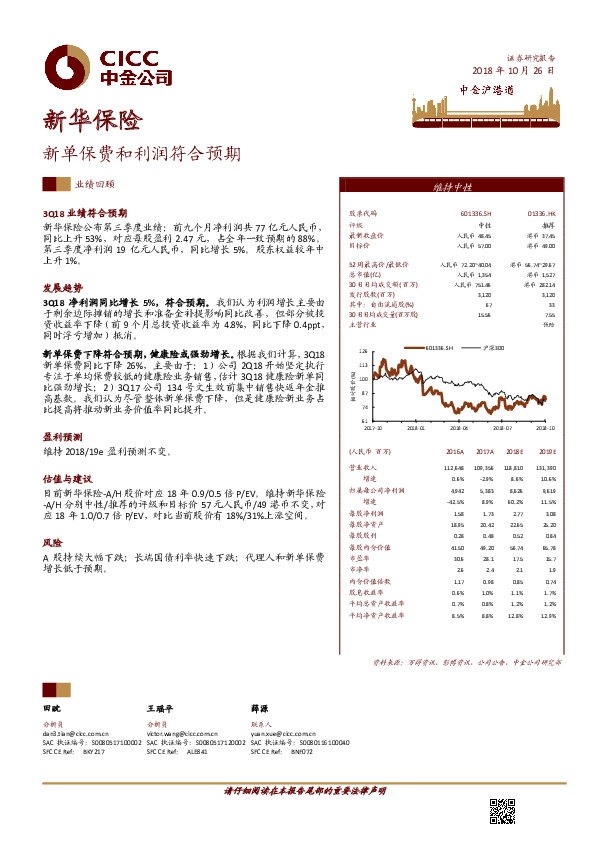 新单保费和利润符合预期