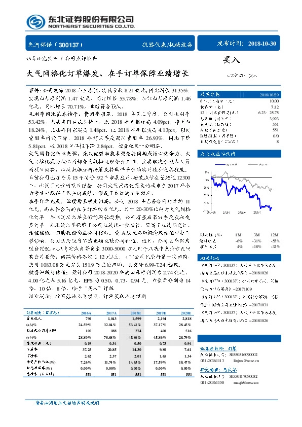 大气网格化订单爆发，在手订单保障业绩增长