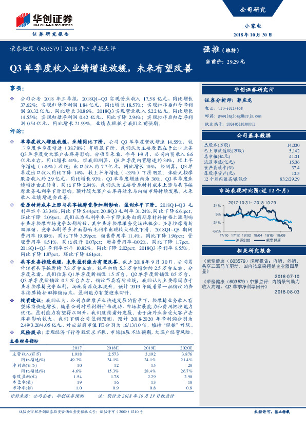 2018年三季报点评：Q3单季度收入业绩增速放缓，未来有望改善