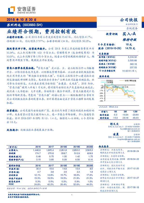 业绩符合预期，费用控制有效
