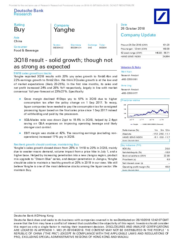 3Q18 result - solid growth; though not as strong as expected