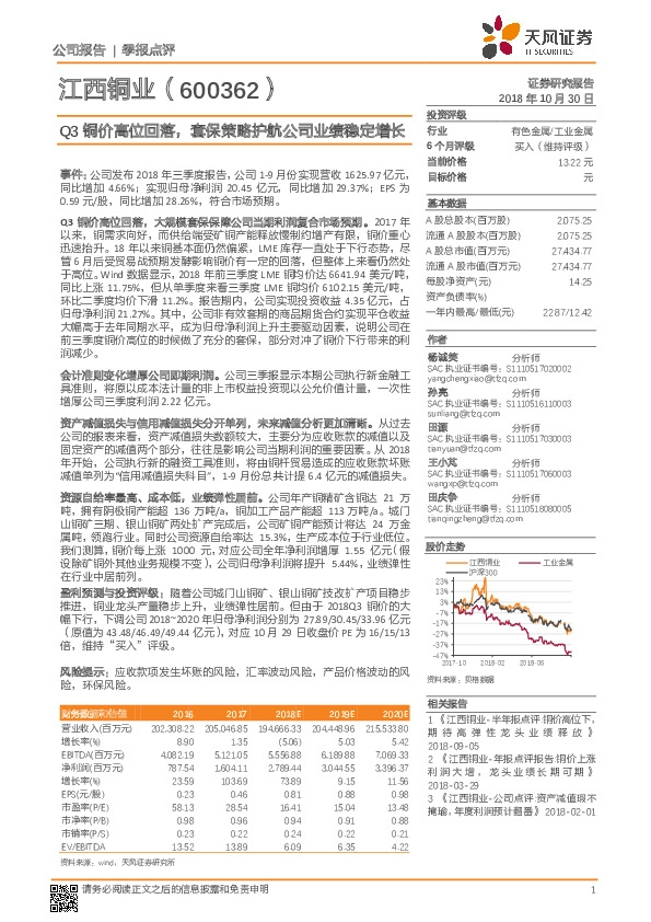 Q3铜价高位回落，套保策略护航公司业绩稳定增长