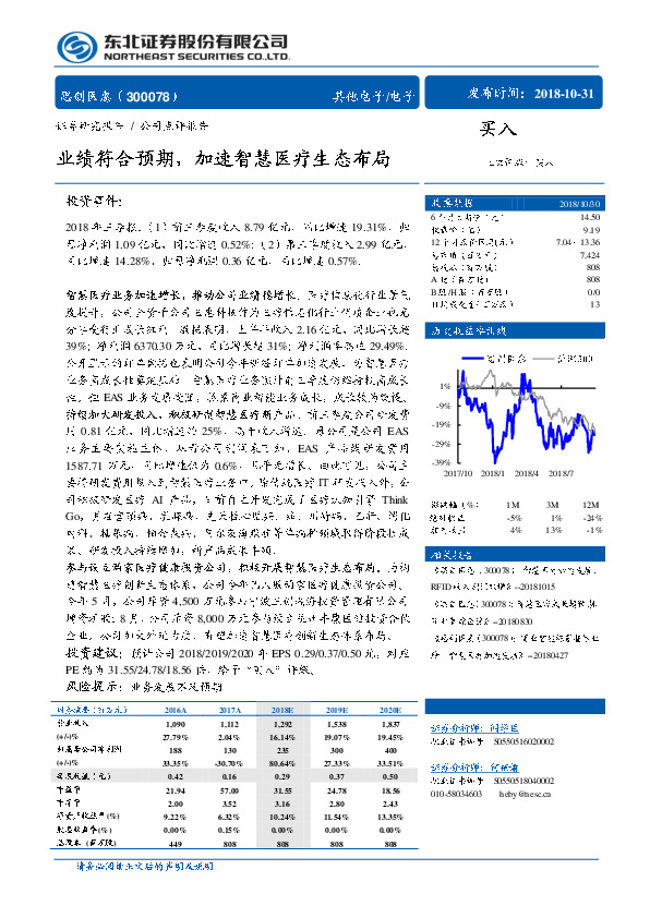 业绩符合预期，加速智慧医疗生态布局