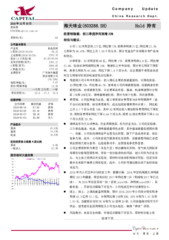 经营较稳健，前三季度净利润增23%