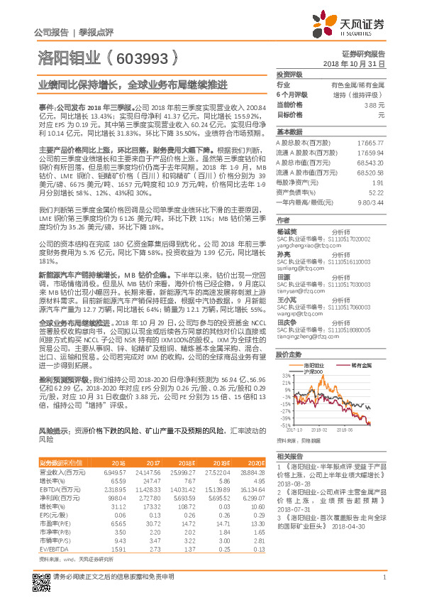 业绩同比保持增长，全球业务布局继续推进