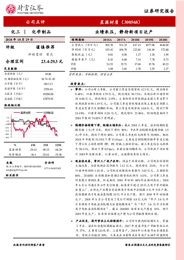 业绩承压，静待新项目达产