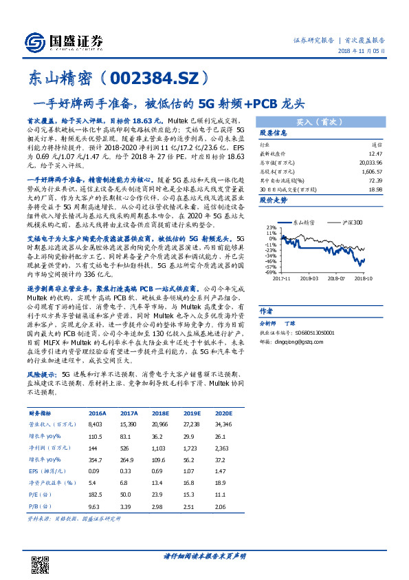 一手好牌两手准备，被低估的5G射频+PCB龙头