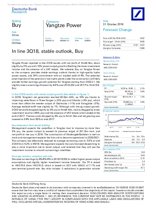 In line 3Q18, stable outlook, Buy