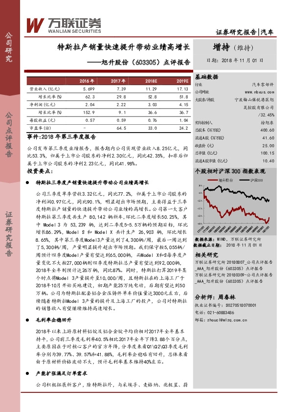 季报点评：特斯拉产销量快速提升带动业绩高增长