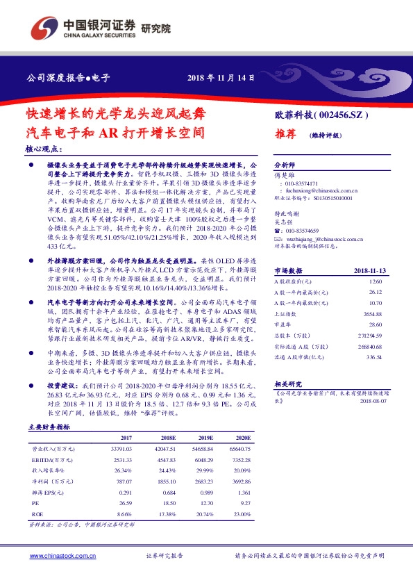 快速增长的光学龙头迎风起舞 汽车电子和AR打开增长空间