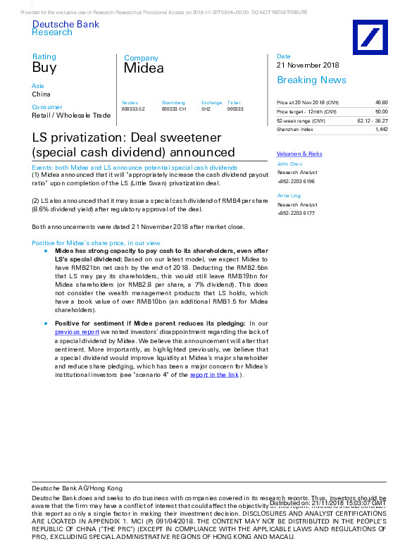 LS privatization: Deal sweetener (special cash dividend) announced