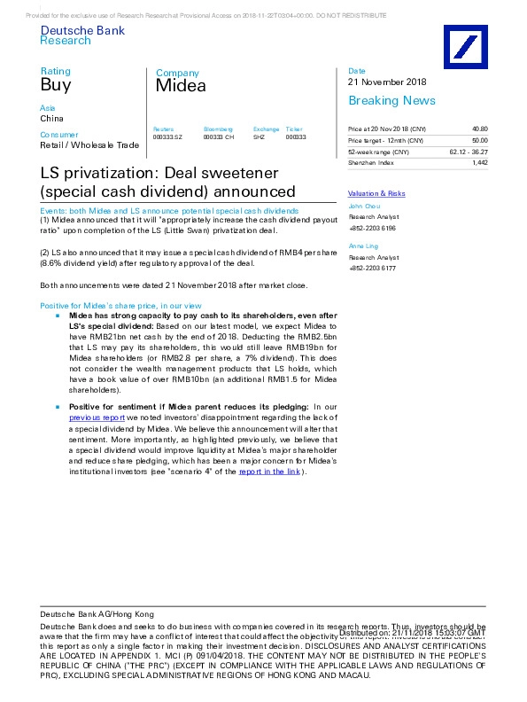 LS privatization: Deal sweetener (special cash dividend) announced