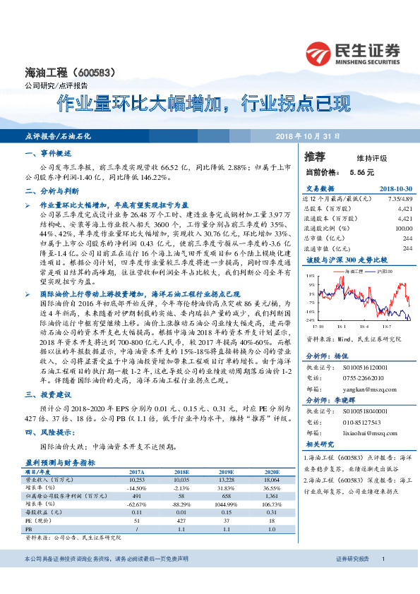 作业量环比大幅增加，行业拐点已现