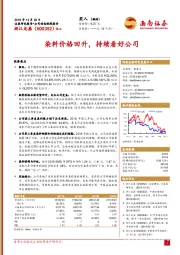 染料价格回升，持续看好公司