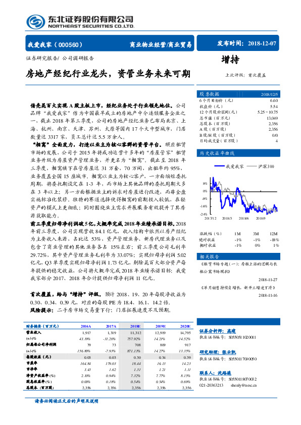 房地产经纪行业龙头，资管业务未来可期