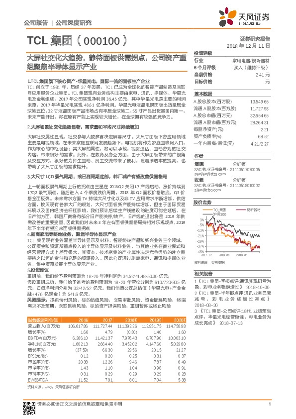 大屏社交化大趋势，静待面板供需拐点，公司资产重组聚焦半导体显示产业