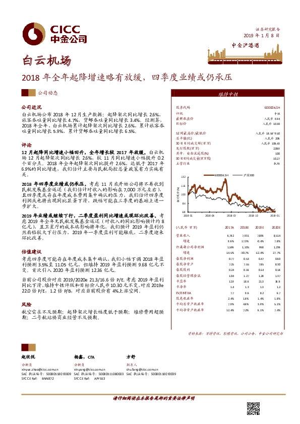 2018年全年起降增速略有放缓，四季度业绩或仍承压