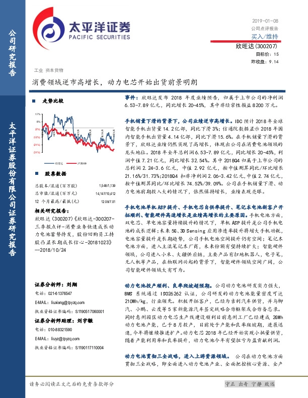 消费领域逆市高增长，动力电芯开始出货前景明朗