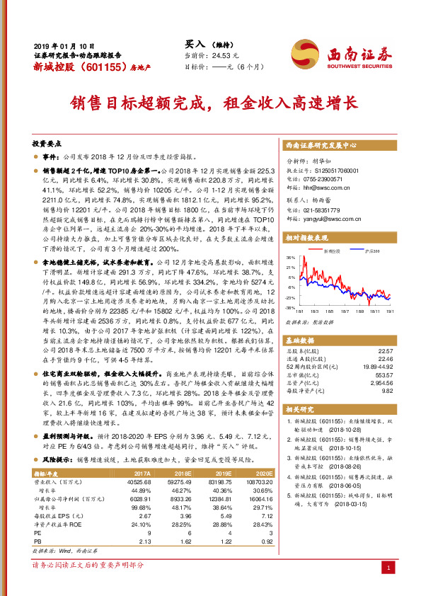 销售目标超额完成，租金收入高速增长