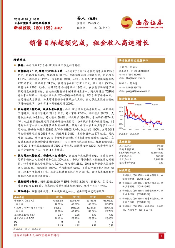 销售目标超额完成，租金收入高速增长