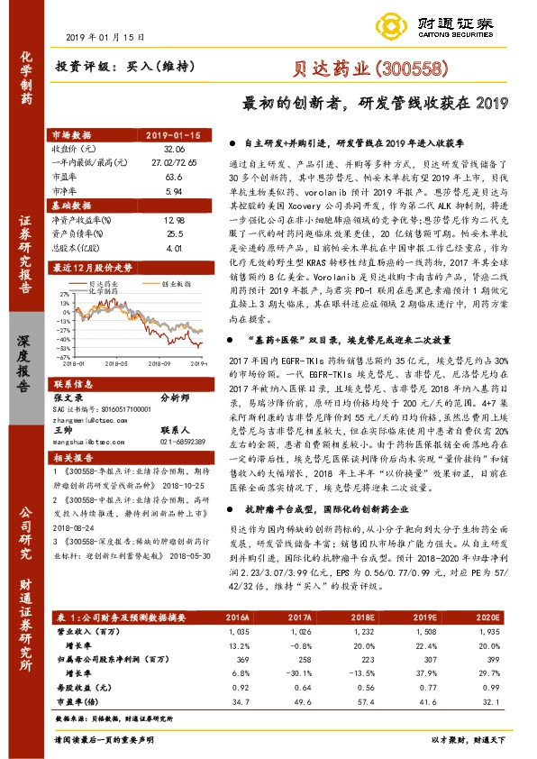 最初的创新者，研发管线收获在2019