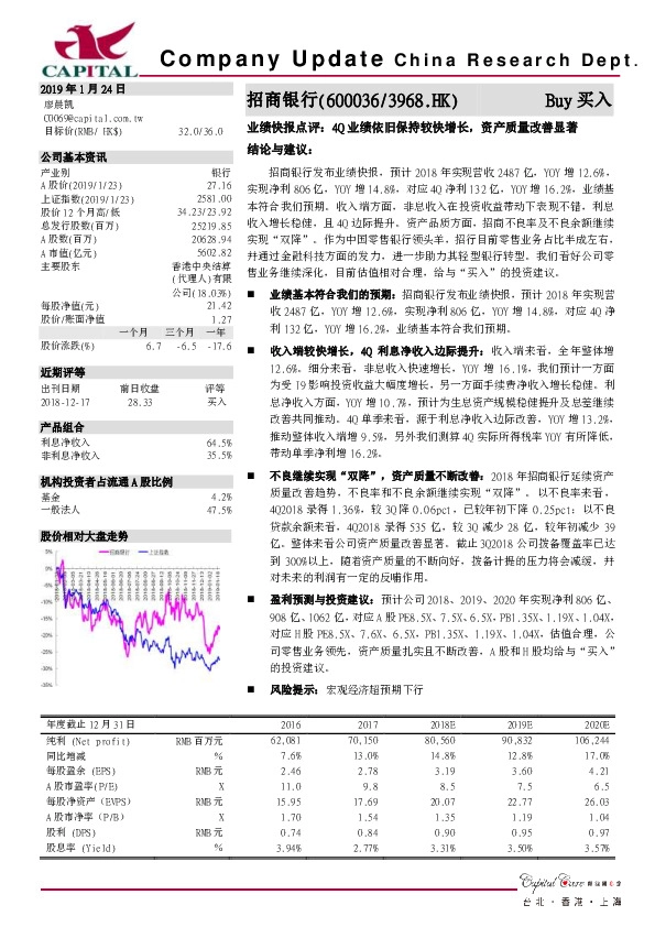 业绩快报点评：4Q业绩依旧保持较快增长，资产质量改善显著