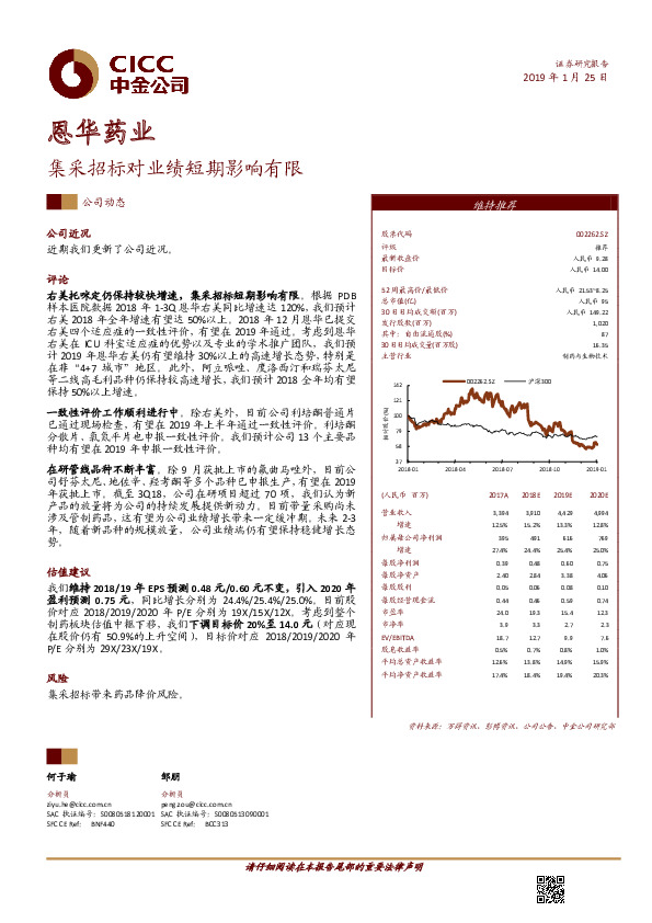 集采招标对业绩短期影响有限