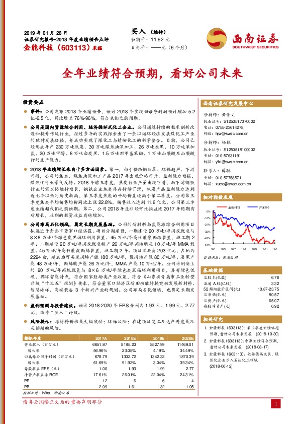 全年业绩符合预期，看好公司未来