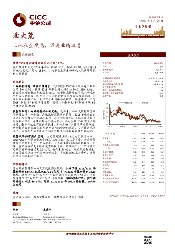 土地租金提高，促进业绩改善