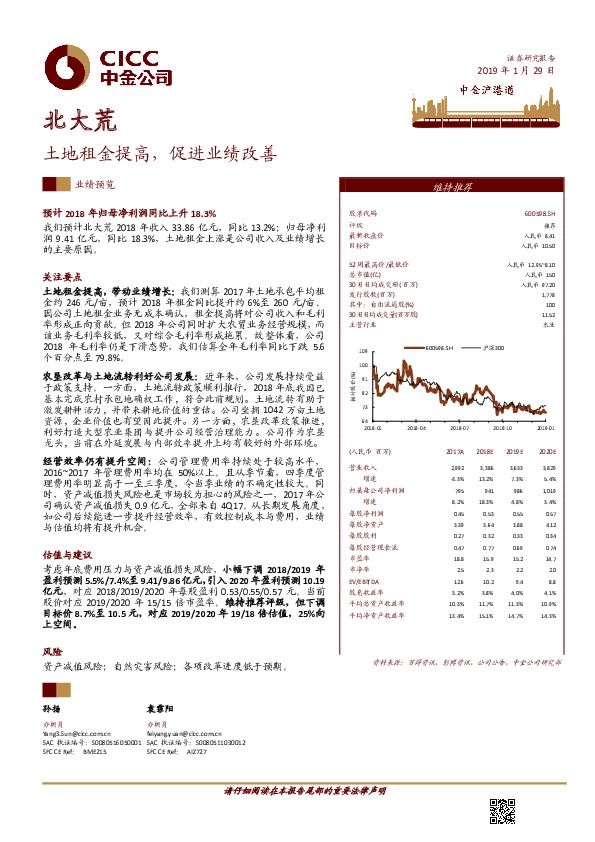 土地租金提高，促进业绩改善