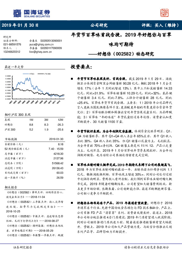 动态研究：年货节百草味首战告捷，2019年好想你与百草味均可期待