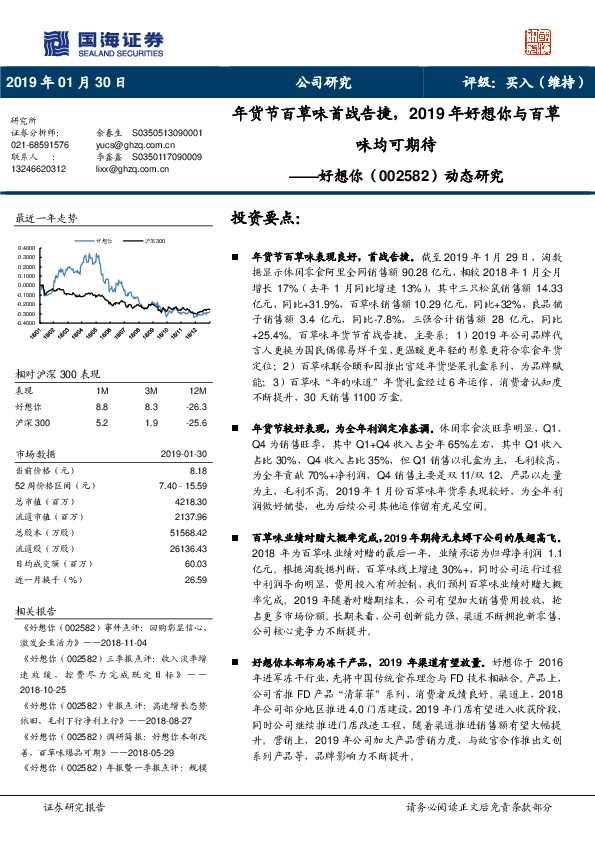 动态研究：年货节百草味首战告捷，2019年好想你与百草味均可期待